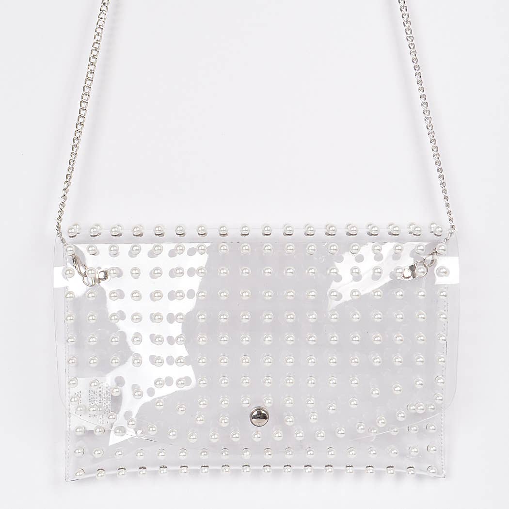 Gemma Pearl Studded Clear Envelope Clutch